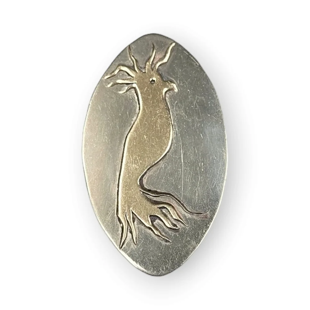 Vintage Cockatoo Brooch Brass Alpaca Silver Large Oval Tropical Bird  40s 3 3/8